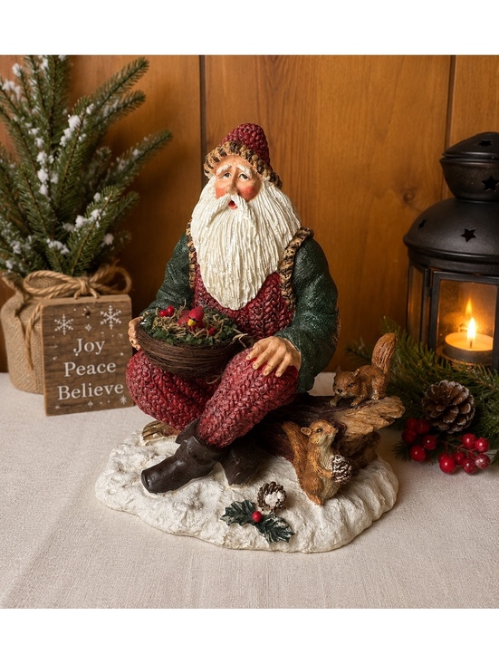 Vintage Other - Vintage Santa With Cardinals Squirrels Resin Christmas Figurine Woodland Decor